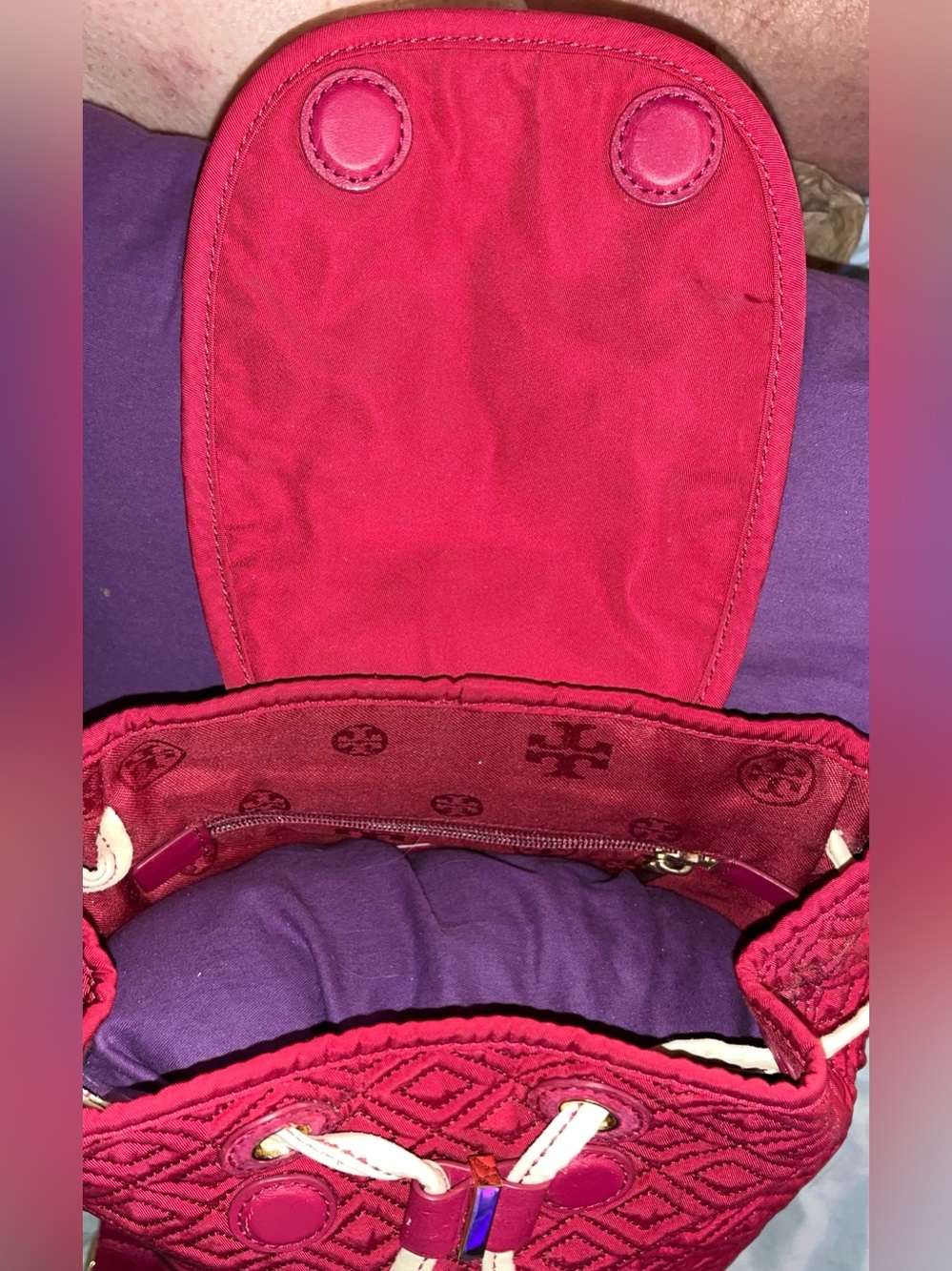Tory Burch EUC Marion Quilted Raspberry Pink Backpack - Picture 6 of 8